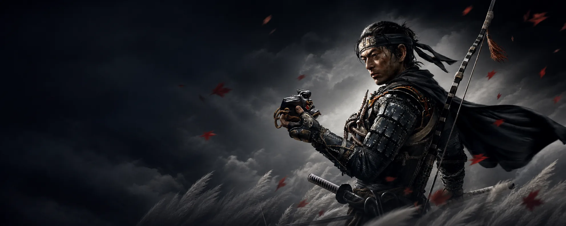 Samouraï de Ghost of Tsushima dans une atmosphère cinématique